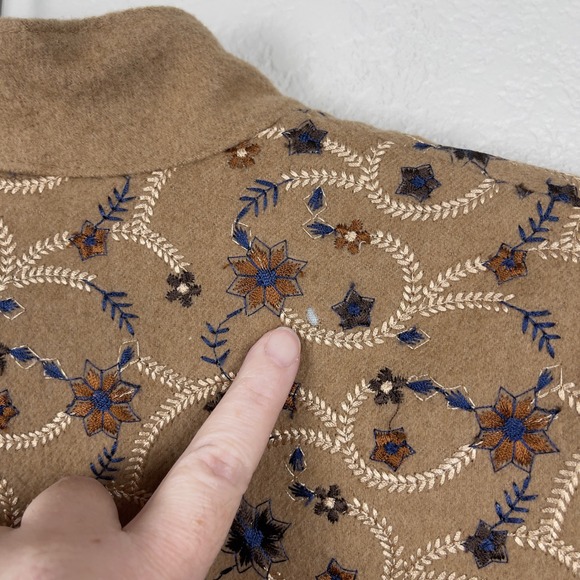 Vintage Oscar de la Renta Embroidered Camel Hair Collarless Jacket Medium Boho - Picture 6 of 9